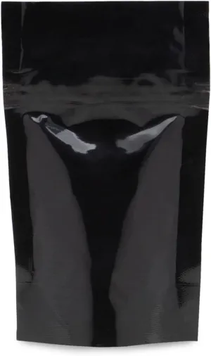 100 Pack 1/8 oz Black Child Resistant 3.75"x6"x2" Stand Up Pouch Smell Proof Bags