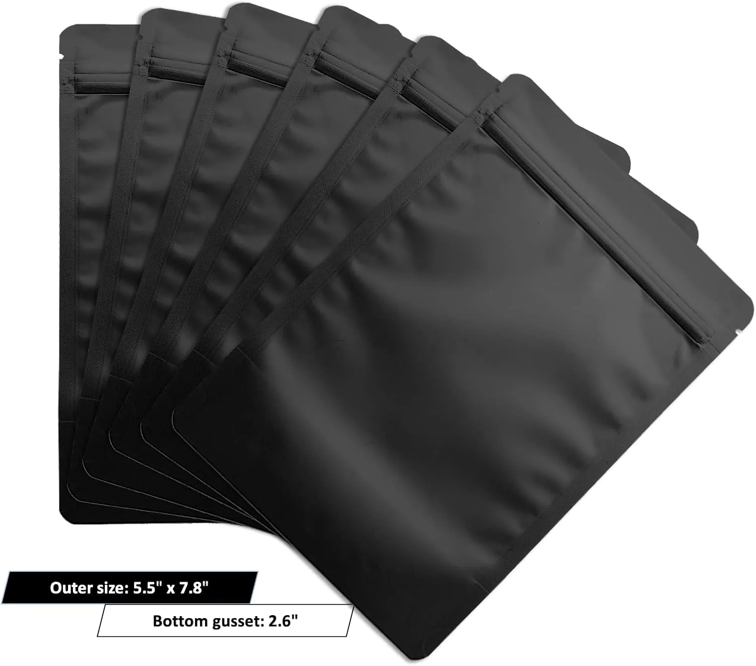 100 Pack Matte Black Mylar Stand Up Bags - 5.5x7.8 Inches Smell Proof Resealable Pouch Bag, Sealable Foil Packaging Zipper Pouches for Food Storage