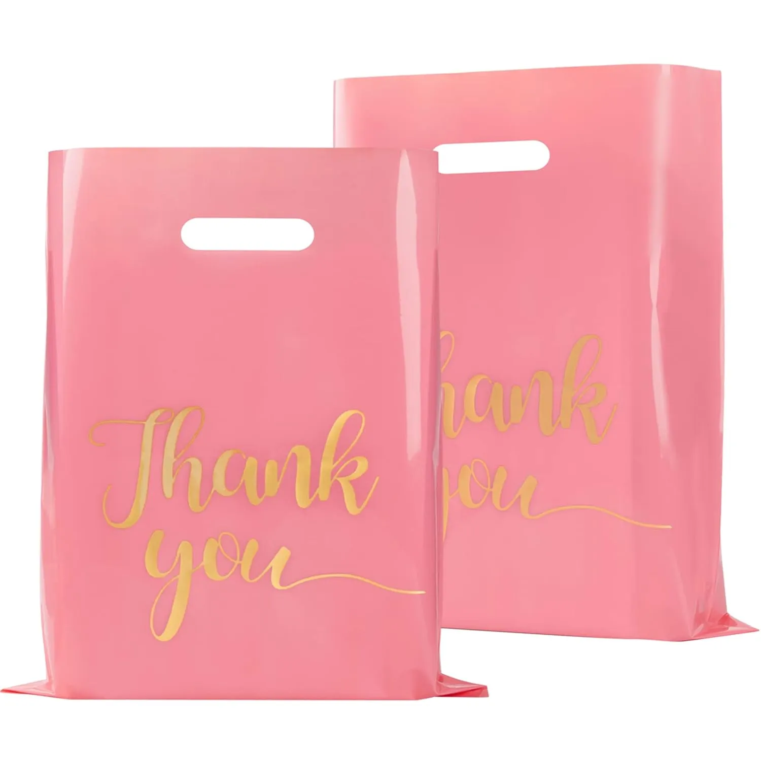 100 Pack Pink Thank You Shopping Bags for Small Business - 12"x15" Extra Thick 2.36 Mil Plastic Retail Thank You Bags with Handles for Stores, Boutique, Clothes, Business Gift
