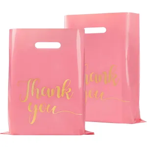 100 Pack Pink Thank You Shopping Bags for Small Business - 12"x15" Extra Thick 2.36 Mil Plastic Retail Thank You Bags with Handles for Stores, Boutique, Clothes, Business Gift