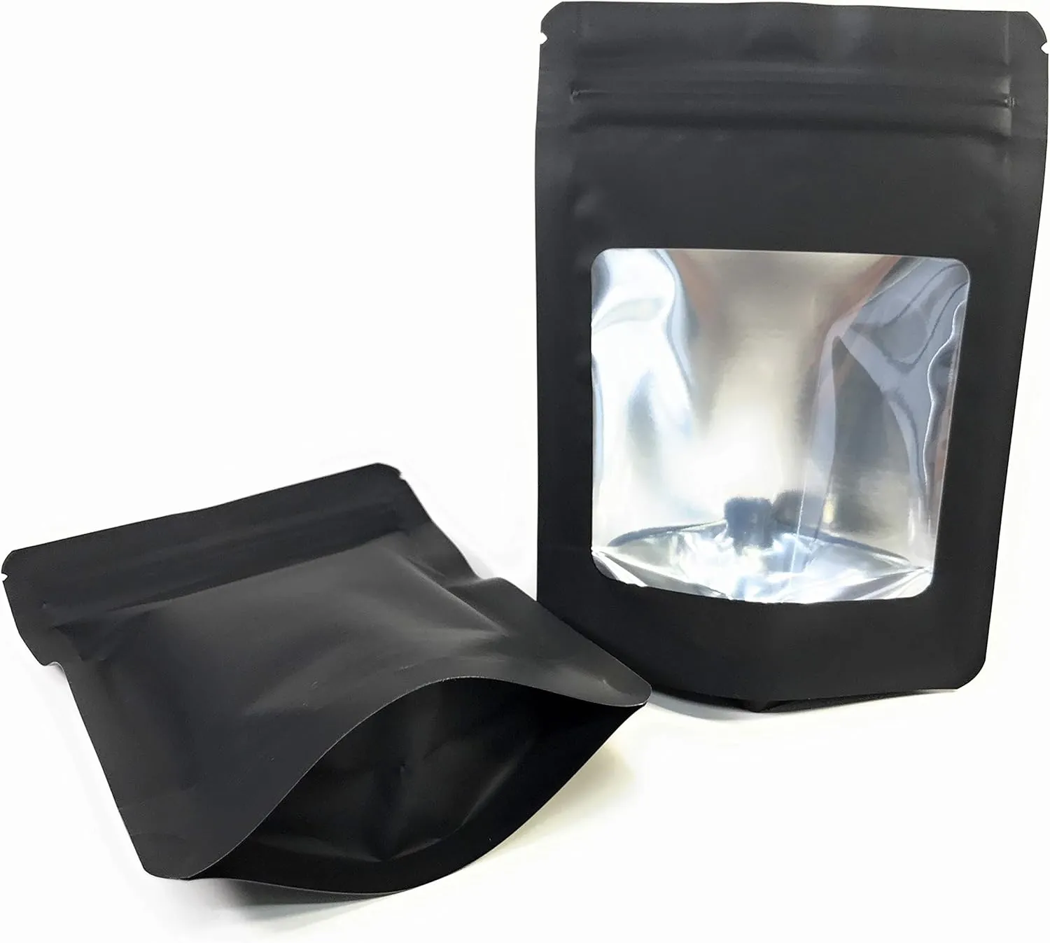 100 Pack Smell Proof Ultra Clear Window Mylar Bags 1/8 Eighth Plus Size 4 Mil 4”x 5.5”x 1.5” Stand Up Foil Pouch. Travel, Storage and Display. Food Grade ROYPACK
