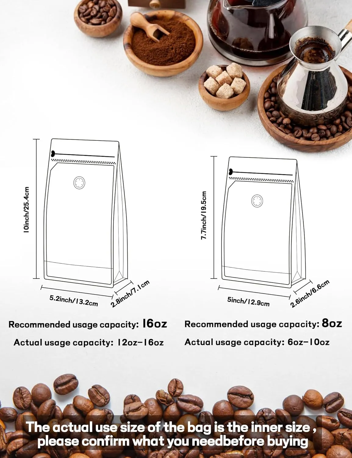 100 PCS Coffee Bags with Valve, (16 oz, 1 lb) Paper Stand Up Pouches, Resealable Vented Food Storage Bags Side Zipper (Kraft)