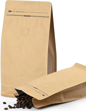 100 PCS Coffee Bags with Valve, (16 oz, 1 lb) Paper Stand Up Pouches, Resealable Vented Food Storage Bags Side Zipper (Kraft)
