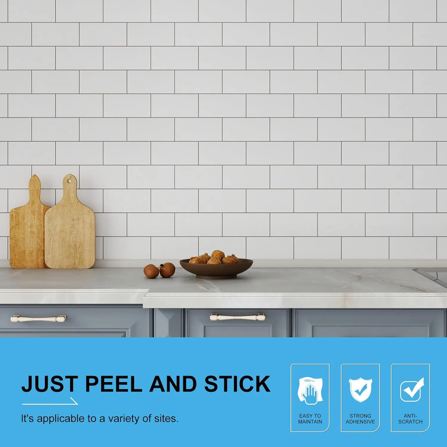100-Piece Peel and Stick Backsplash, 3" x 6" Peel and Stick Subway Tile PVC Wall Tiles Stick on Backsplash for Kitchen Fireplace Bathroom
