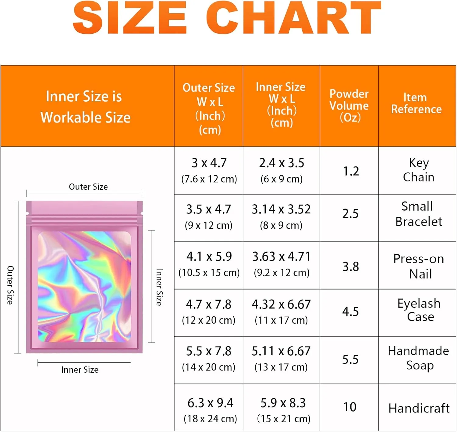 100 Pieces Resealable Mylar Bags, Small Holographic Packaging Bags, Smell Proof Mylar Bags for Food Storage/Jewelry/Eyelash for Small Business (Pink, 4.7x7.8 Inch)