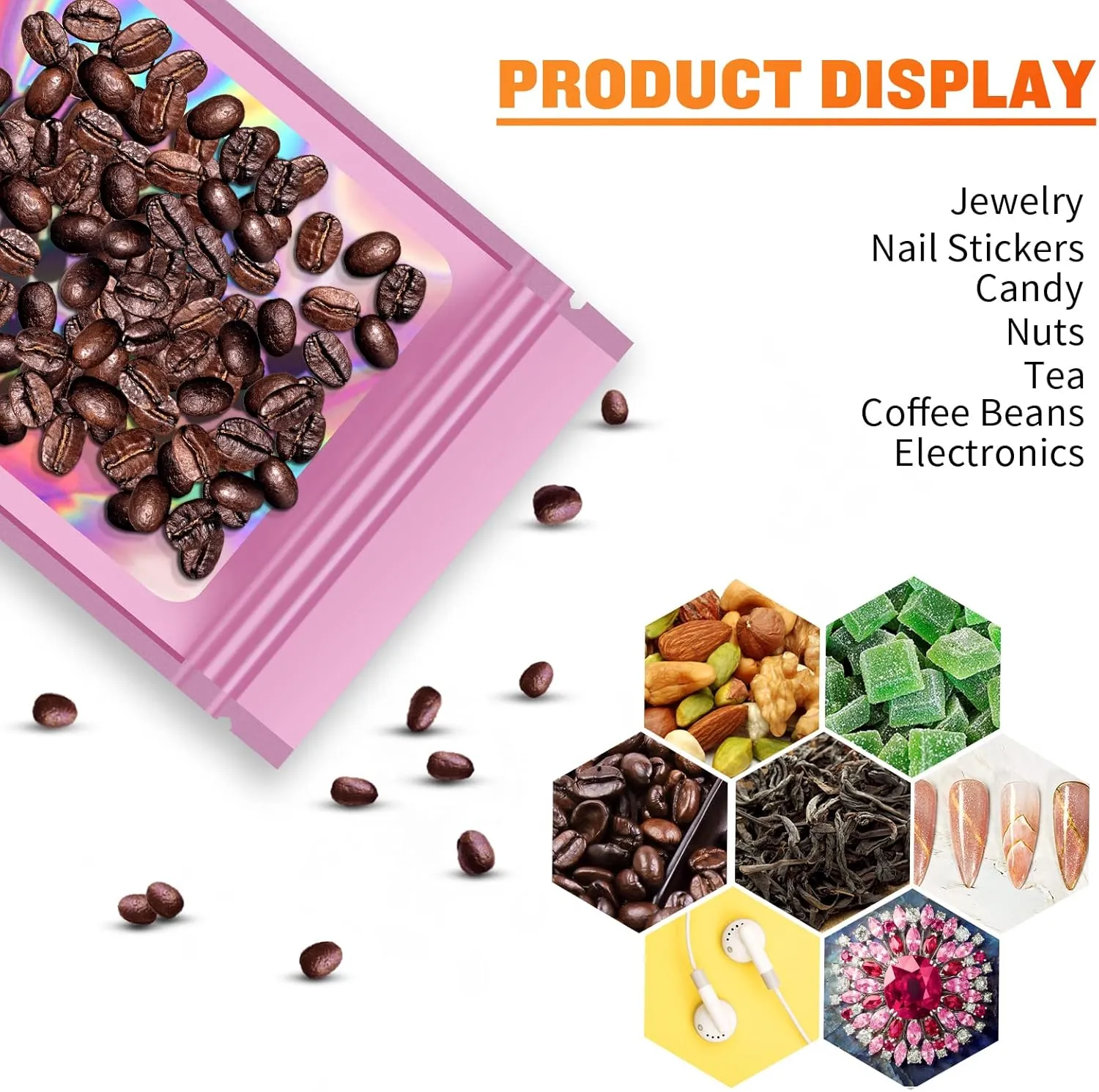 100 Pieces Resealable Mylar Bags, Small Holographic Packaging Bags, Smell Proof Mylar Bags for Food Storage/Jewelry/Eyelash for Small Business (Pink, 4.7x7.8 Inch)
