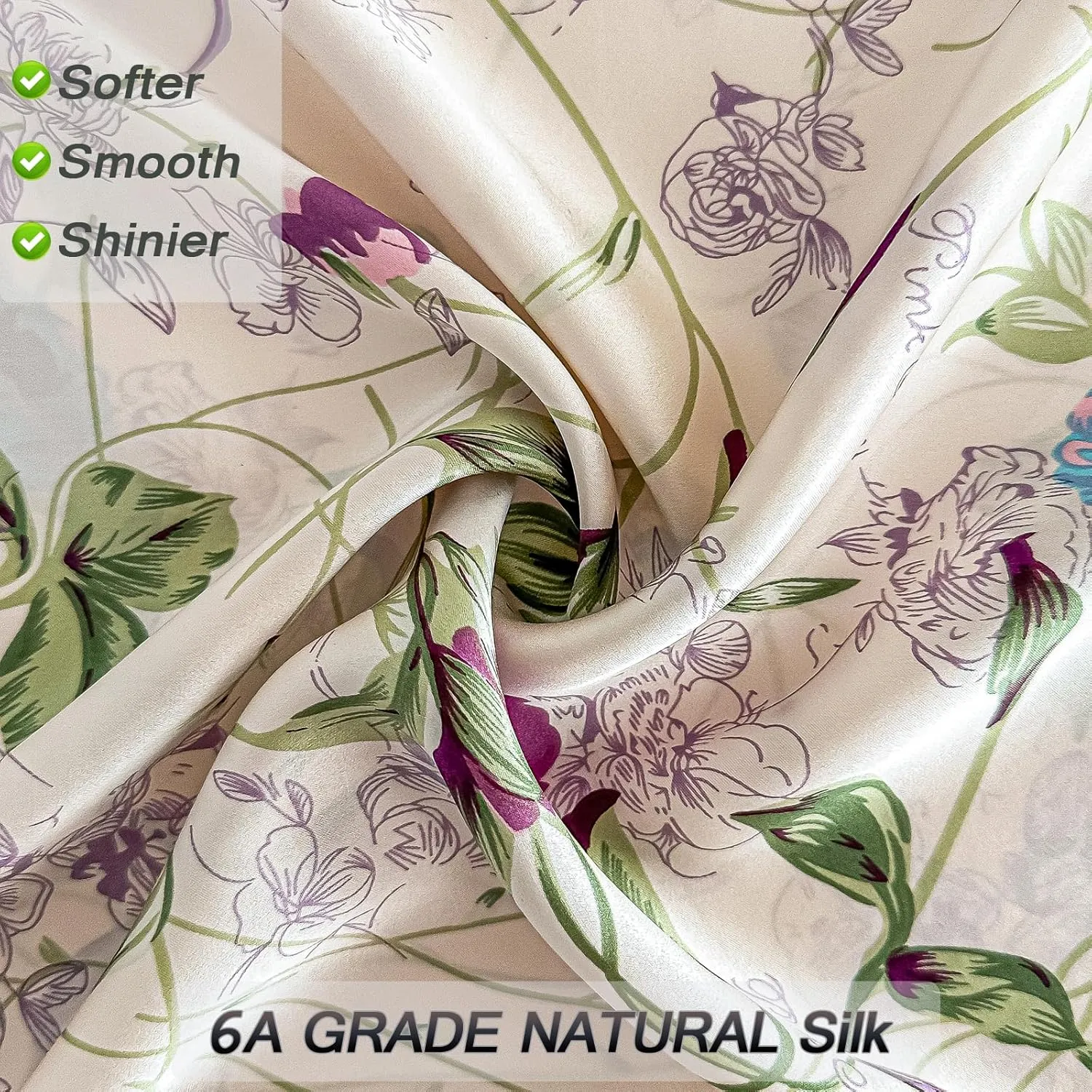 100% Pure Mulberry Silk Pillowcase Standard Size for Hair and Skin,Real Silk Pillow Cases with Zipper,Soft and Cooling,Both Sides Natural Slip Silk,Rose Floral Print,1pc(20"x26", Pattern7)