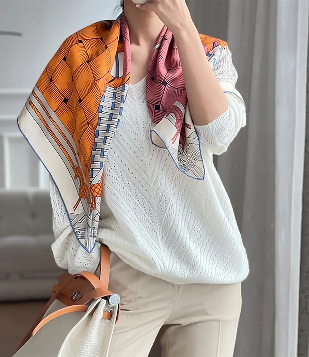 100% Pure Mulberry Silk Scarf 35" Large Square Lightweight Headscarf –Women’s Hair Wraps The shawl-With Gift Packed