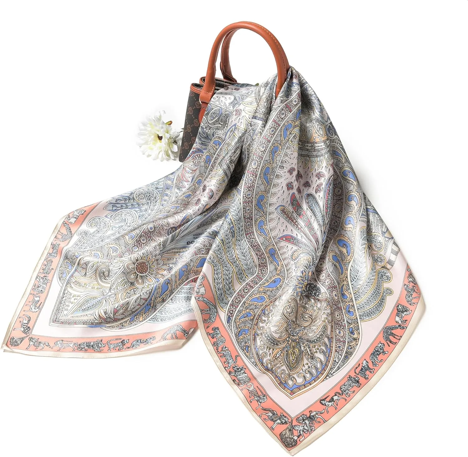 100% Pure Mulberry Silk Scarf 35" Large Square Lightweight Headscarf –Women’s Hair Wraps The shawl-With Gift Packed