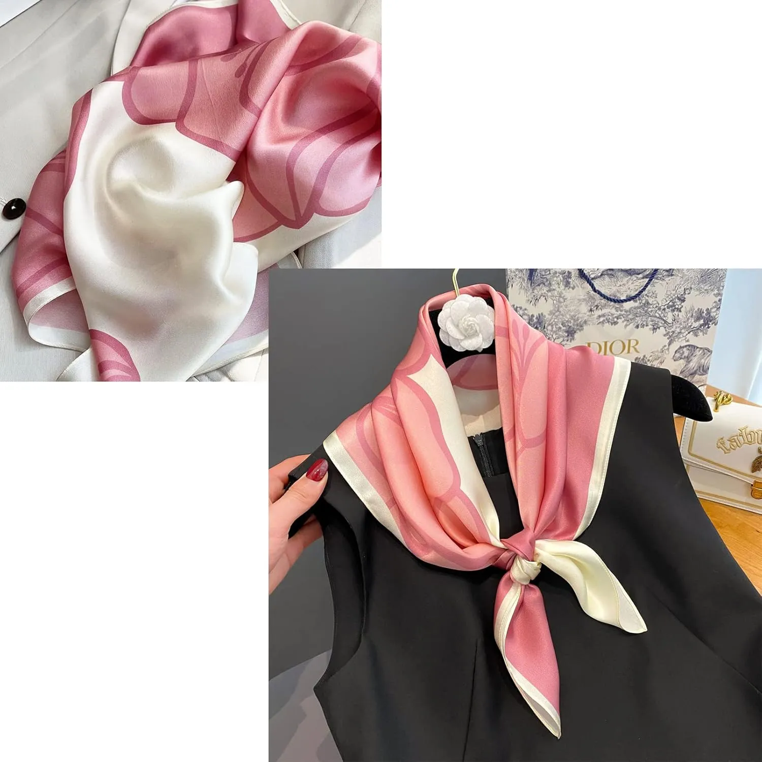 100% Pure Mulberry Silk Square Scarf for Hair-27''x27''- Women Silk Neckerchief Head Wrap Scarf