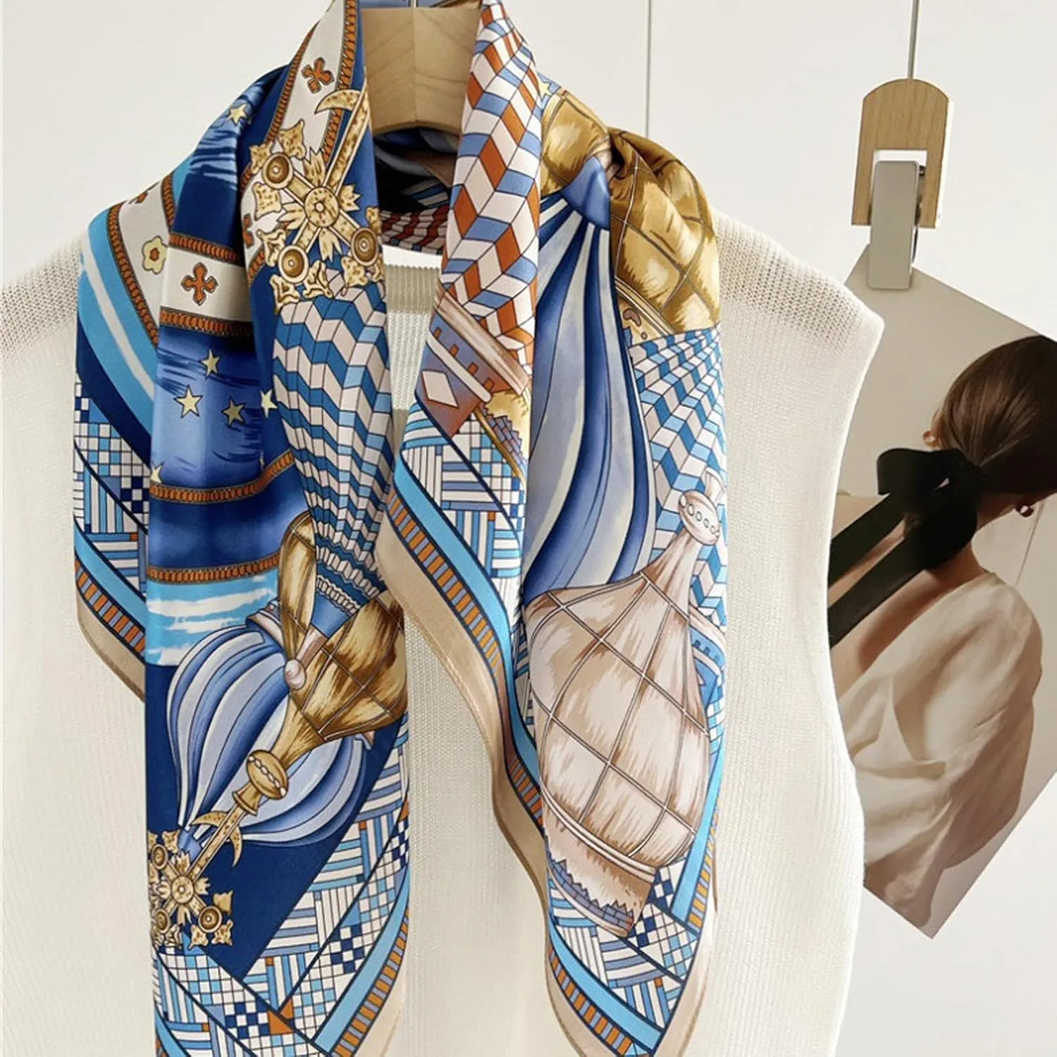 100% Pure Mulberry Silk Square Scarf for Hair-27''x27''- Women Silk Neckerchief Head Wrap Scarf