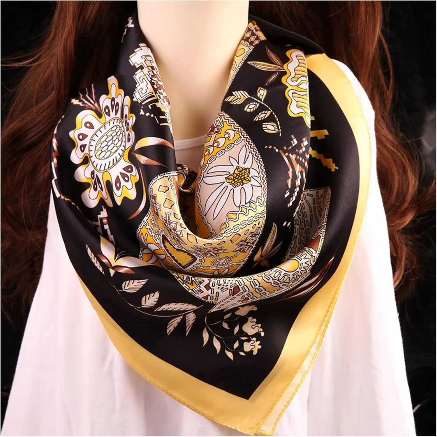 100% Pure Mulberry Silk Square Scarf for Hair-27''x27''- Women Silk Neckerchief Head Wrap Scarf