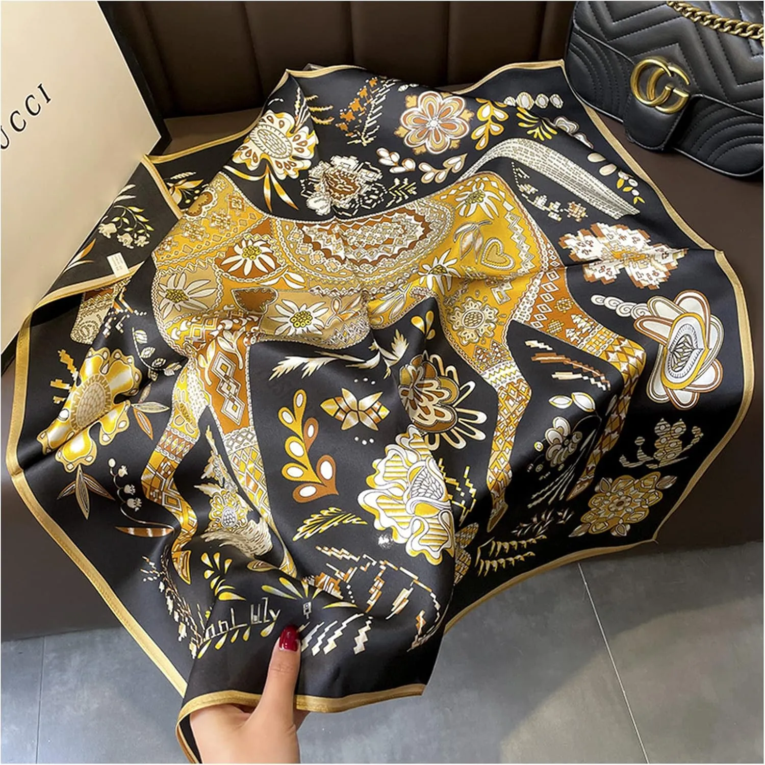 100% Pure Mulberry Silk Square Scarf for Hair-27''x27''- Women Silk Neckerchief Head Wrap Scarf