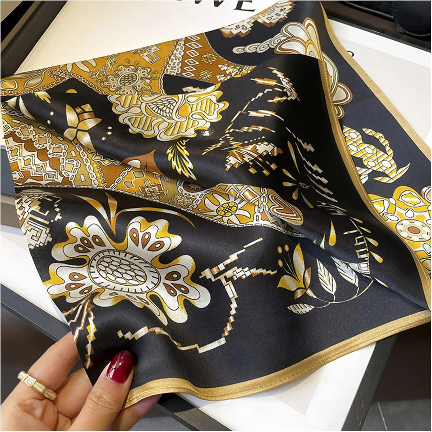 100% Pure Mulberry Silk Square Scarf for Hair-27''x27''- Women Silk Neckerchief Head Wrap Scarf