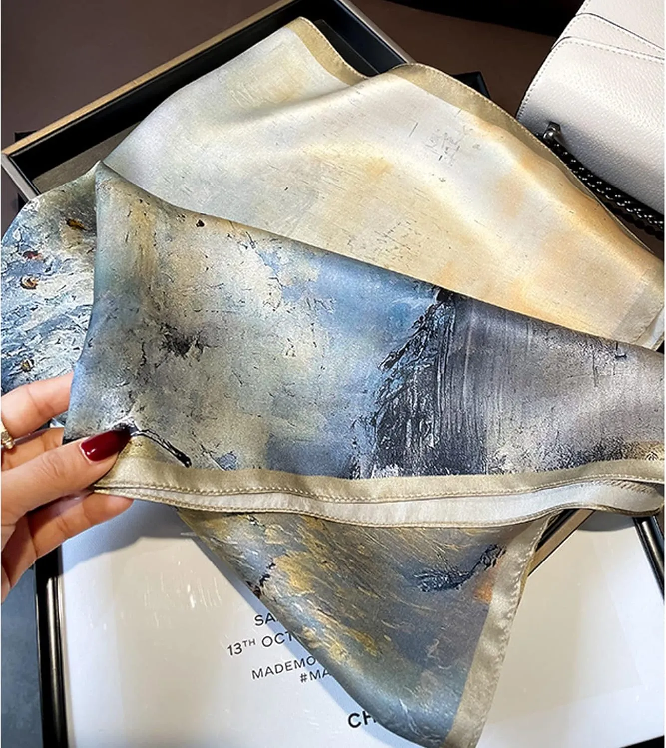 100% Pure Mulberry Silk Square Scarf for Hair-27''x27''- Women Silk Neckerchief Head Wrap Scarf