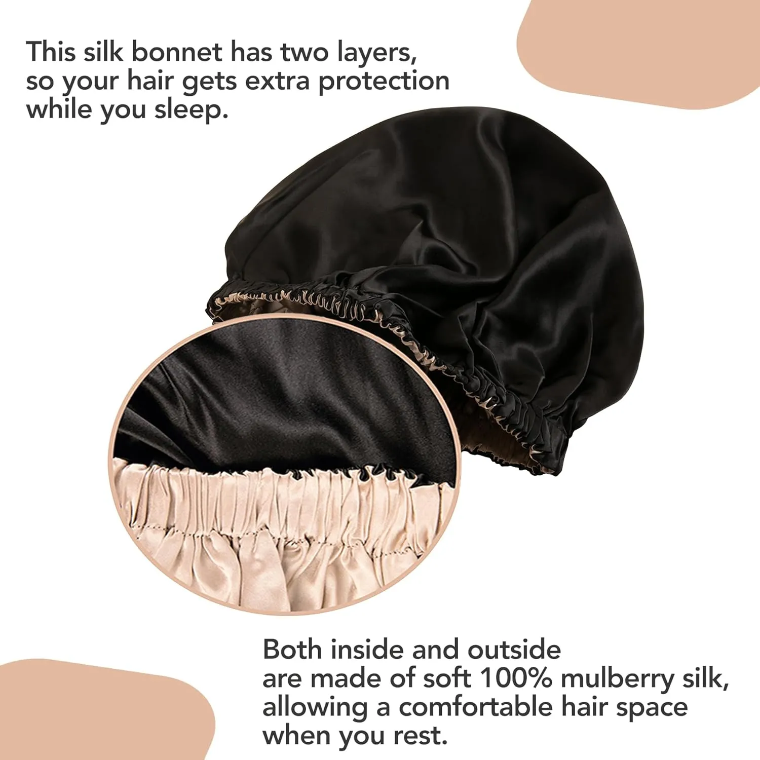 100% Real Silk Bonnet for Sleeping Women - 19 Momme Double Layer Mulberry Silk Bonnet for Maintaining Curly Hair Overnight