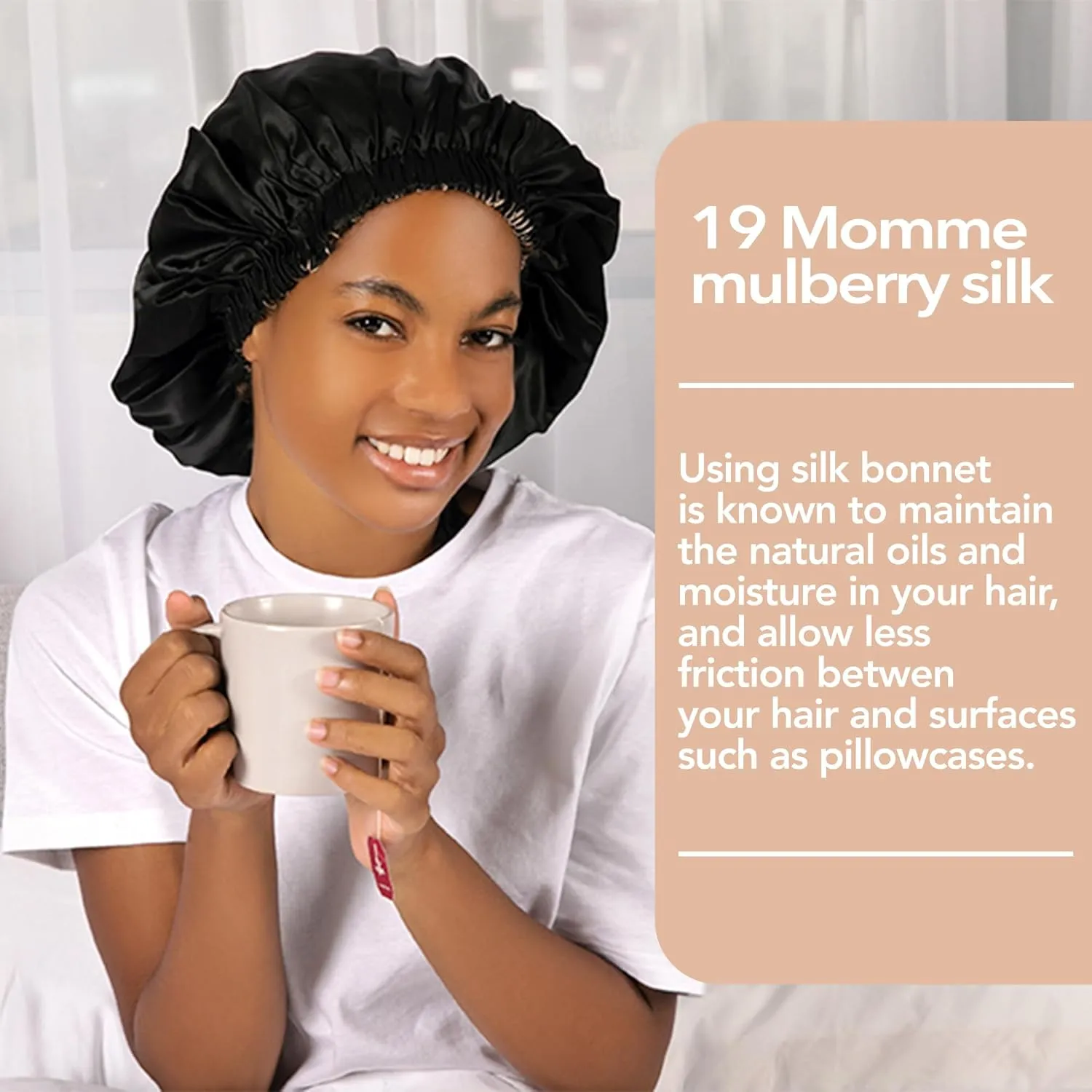 100% Real Silk Bonnet for Sleeping Women - 19 Momme Double Layer Mulberry Silk Bonnet for Maintaining Curly Hair Overnight