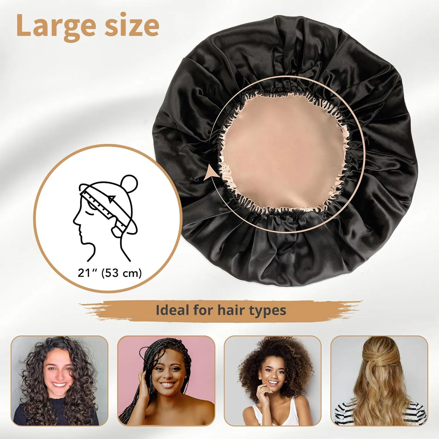 100% Real Silk Bonnet for Sleeping Women - 19 Momme Double Layer Mulberry Silk Bonnet for Maintaining Curly Hair Overnight