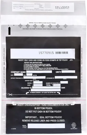 100pk 2-Pocket Tamper Resistant Cash Deposit Bags, 10" x 14" - Fold Over Sealing, Tamper Indicating Enclosure - Semi-transparent 2.5 Mil Coextruded Polyethylene