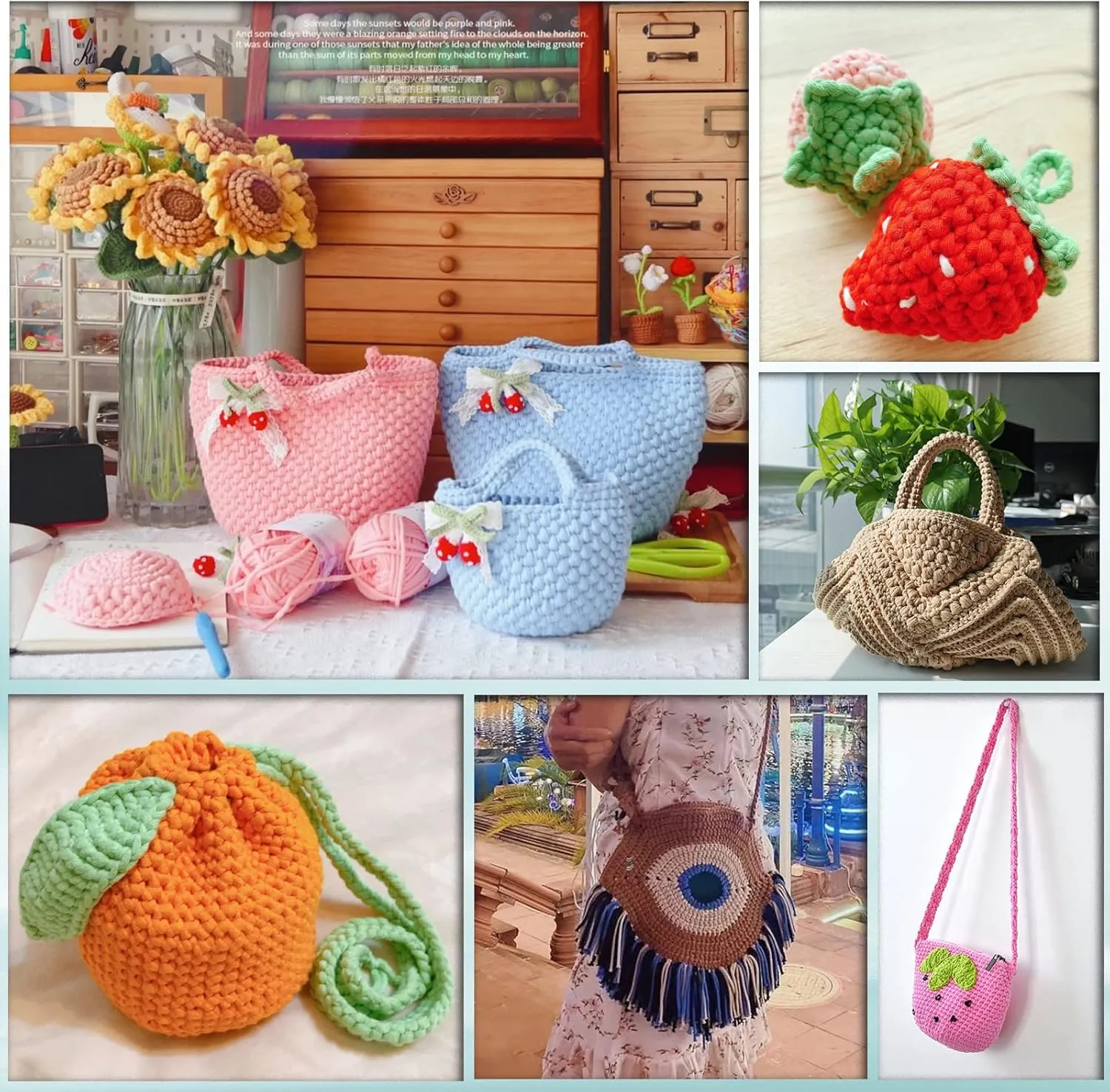 10×50g Beginners Yarn Kit for Crocheting and Knitting,Cotton Nylon Blend Yarn for Hand DIY Bag Basket Dolls and Cushion A