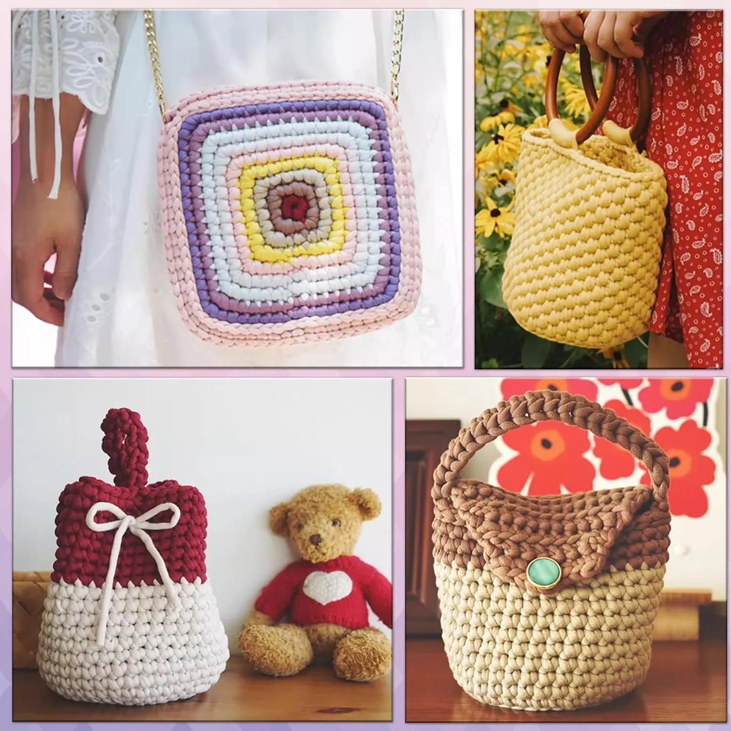 10×50g Beginners Yarn Kit for Crocheting and Knitting,Cotton Nylon Blend Yarn for Hand DIY Bag Basket Dolls and Cushion A