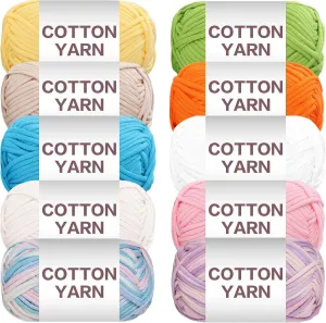 10×50g Beginners Yarn Kit for Crocheting and Knitting,Cotton Nylon Blend Yarn for Hand DIY Bag Basket Dolls and Cushion A