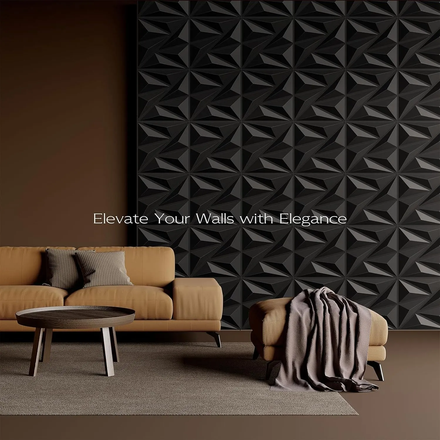12 Pack 3D Wall Panels for Interior Wall Decor,PVC Textured Wall Panel for Home and Office Interiors, Black, 12"x12", Covers 11 Sq.Ft.