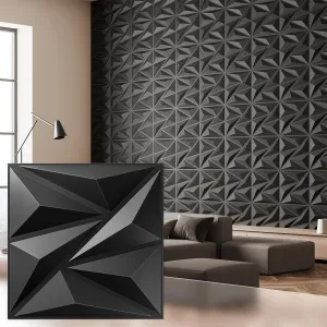 12 Pack 3D Wall Panels for Interior Wall Decor,PVC Textured Wall Panel for Home and Office Interiors, Black, 12"x12", Covers 11 Sq.Ft.