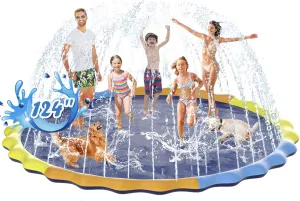 124" Large Splash Pad for Dog and Kids, 10.3FT Non-Slip Sprinkler Mat 1mm Thickened and Foldable Large Pool Summer Fun, Outdoor Water Toys for Dogs and Toddlers