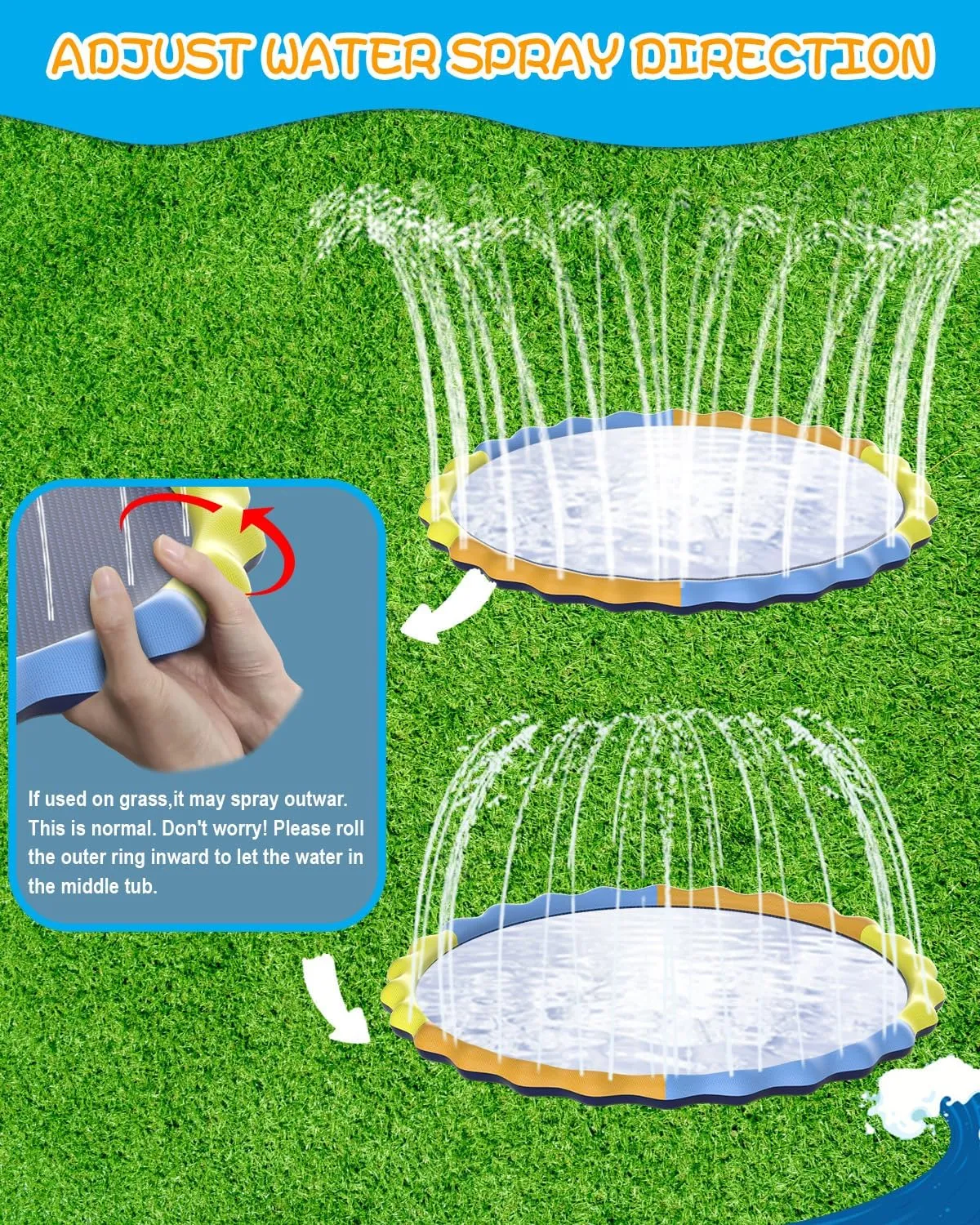124" Large Splash Pad for Dog and Kids, 10.3FT Non-Slip Sprinkler Mat 1mm Thickened and Foldable Large Pool Summer Fun, Outdoor Water Toys for Dogs and Toddlers