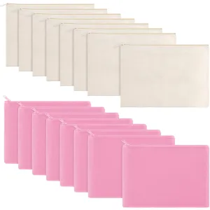 16 Pack Canvas Blank Cosmetics Bag Multi-Purpose Zipper Canvas Makeup Pouches Travel Toiletry Pouches Pen Pencil Plain DIY Craft Bag(L,Beige and Pink)