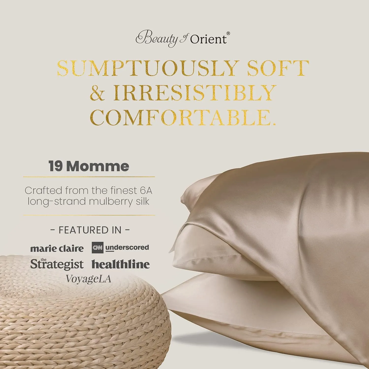 19 Momme Premium Mulberry Silk Pillowcase for Hair and Skin | Handcrafted Hypoallergenic & Anti-Acne White Silk Pillow Cases with Zipper | Queen - 20" x 30", Natural Undyed White