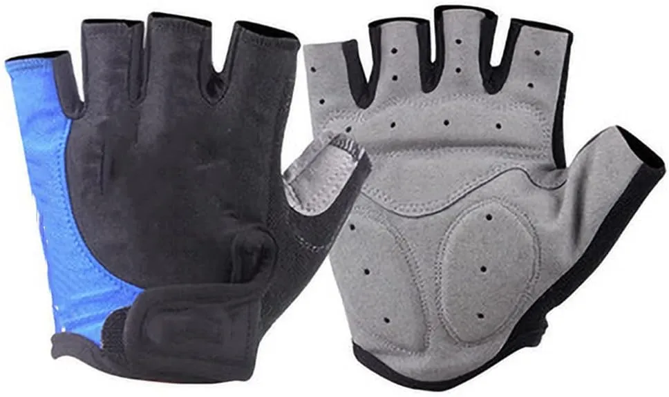 1Pair Multipurpose Gel Half Finger Cycling Gloves Anti Slip Anti Sweat Bicycle Anti Shock MTB Road Bike Sports Gloves,Blue,XL