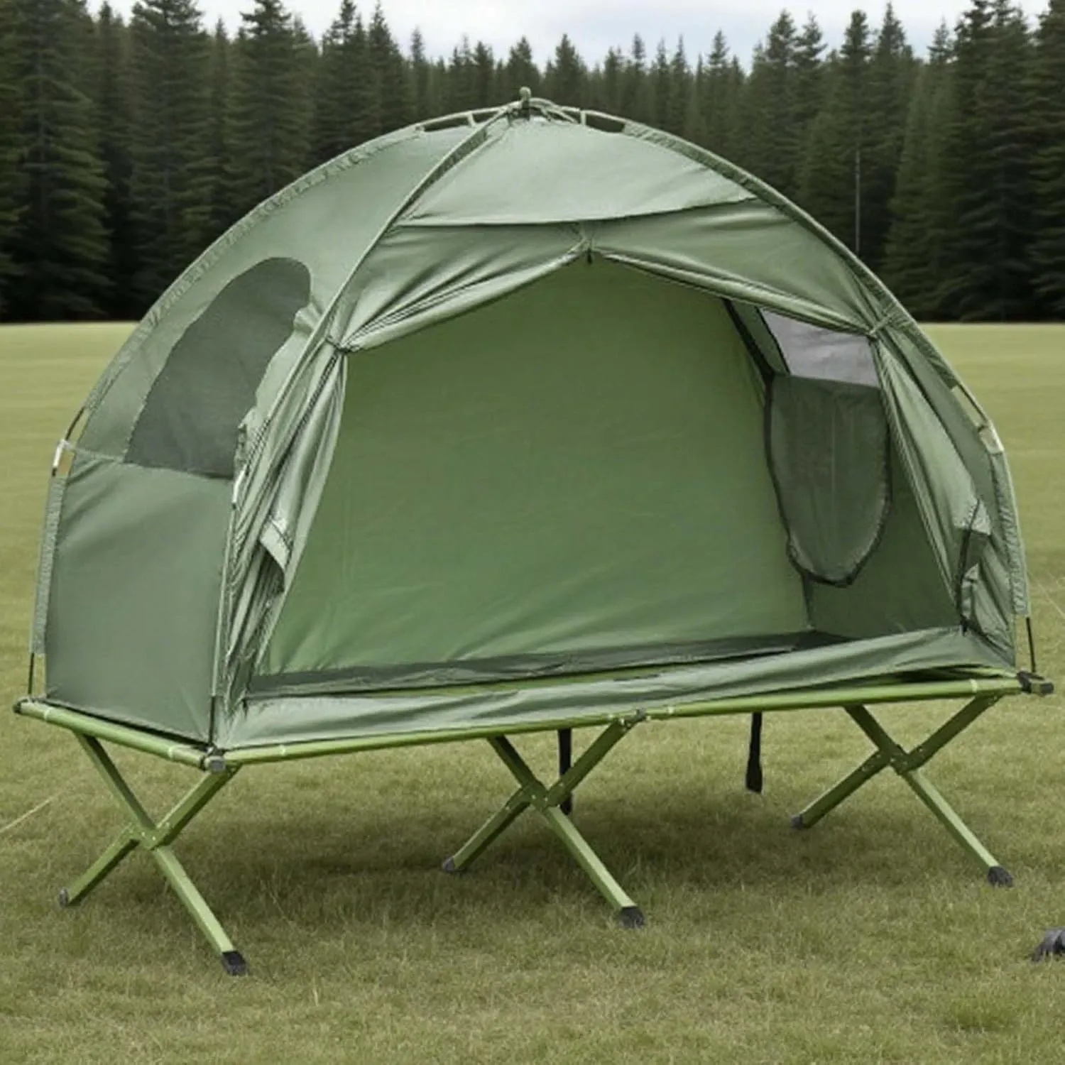2-in-1 Tent Cot Single Person Folding Cot Combo Portable Off-Ground Camping Bed Covered Outdoor Bed with Carry Bag Lightweight Elevated Sleeping Cot for Hiking, Backpacking & Outdoor Camping