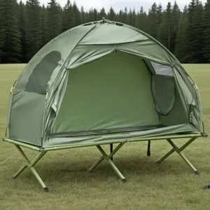2-in-1 Tent Cot Single Person Folding Cot Combo Portable Off-Ground Camping Bed Covered Outdoor Bed with Carry Bag Lightweight Elevated Sleeping Cot for Hiking, Backpacking & Outdoor Camping