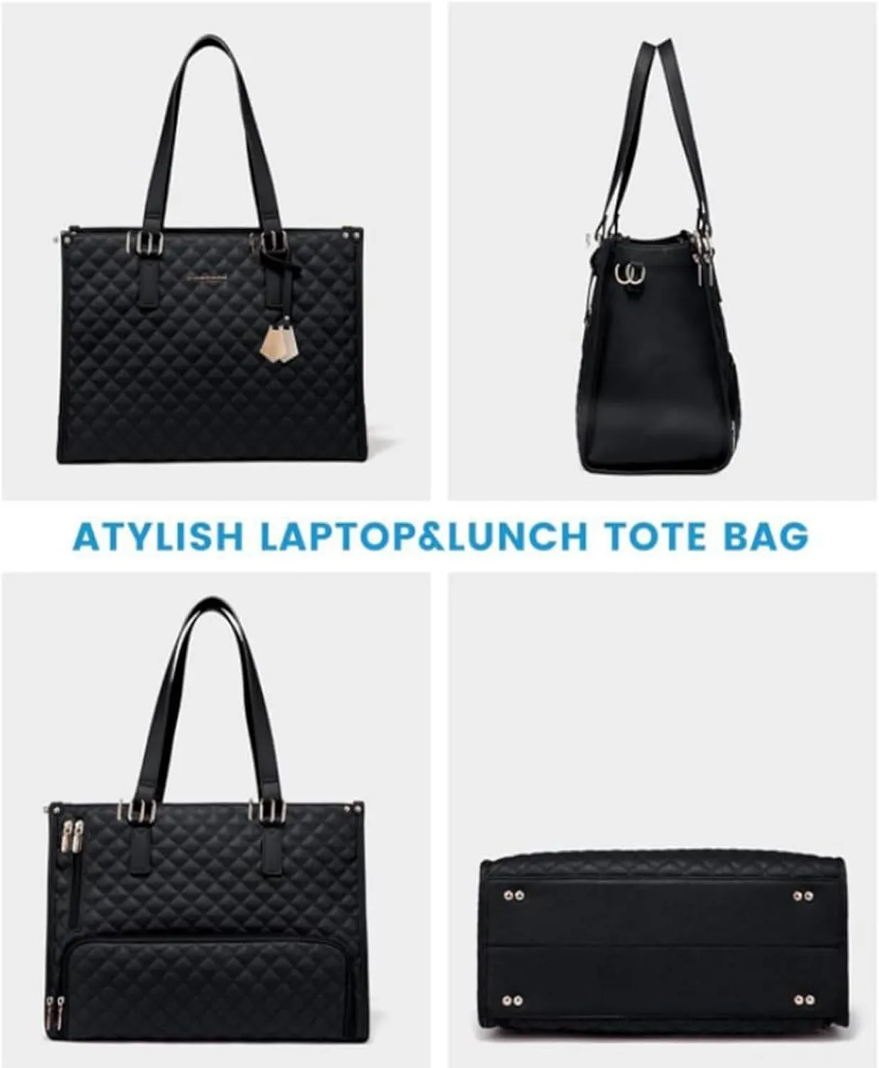 2 in 1 Tote Bag Lunch Bag Combo for Women, Handbag with Purse for Business, Work, Nurse, Office, Collage, Casual (Black)