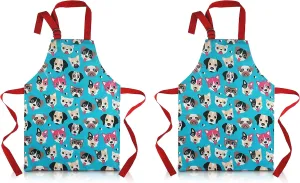 2-Pack Kids' Aprons - Waterproof PVC with Adorable Dog Print, Adjustable Straps for Ages 2-4, Perfect for Young Chefs & Artists