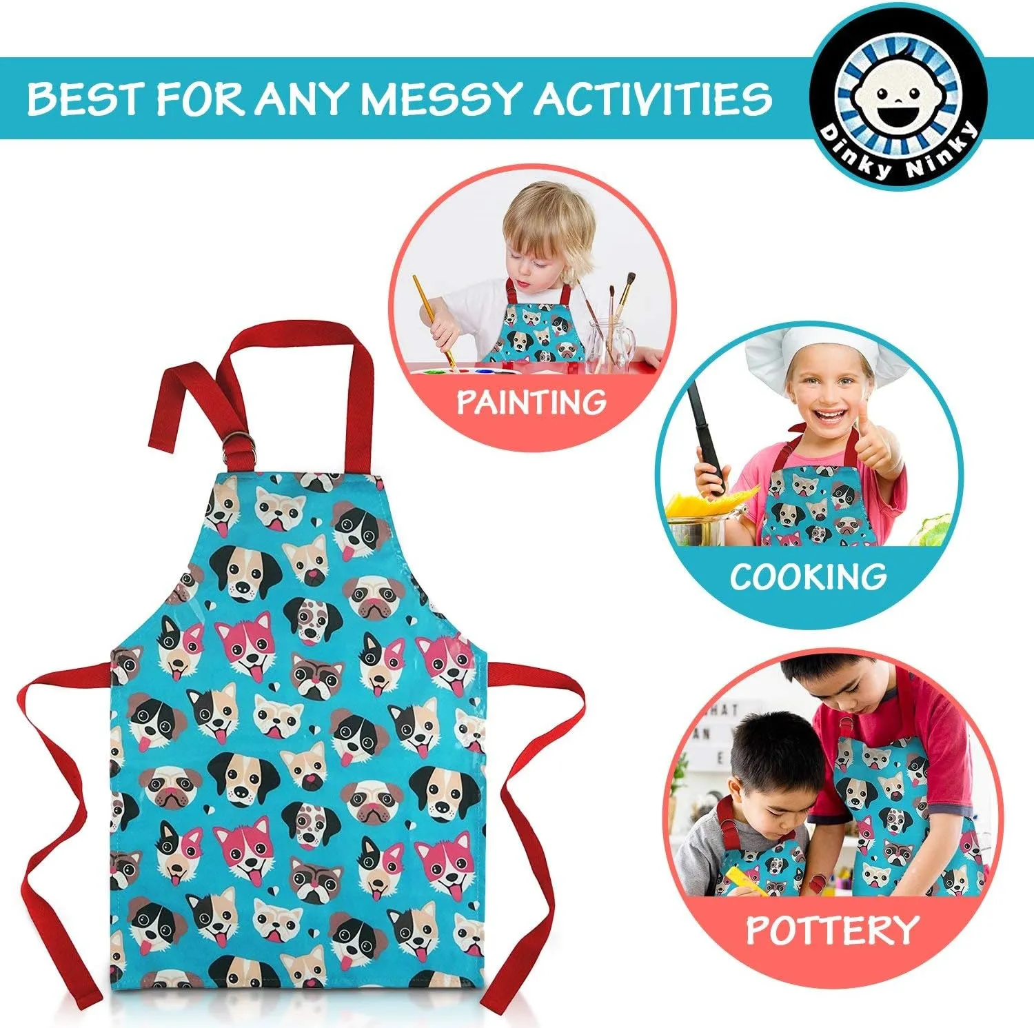 2-Pack Kids' Aprons - Waterproof PVC with Adorable Dog Print, Adjustable Straps for Ages 2-4, Perfect for Young Chefs & Artists
