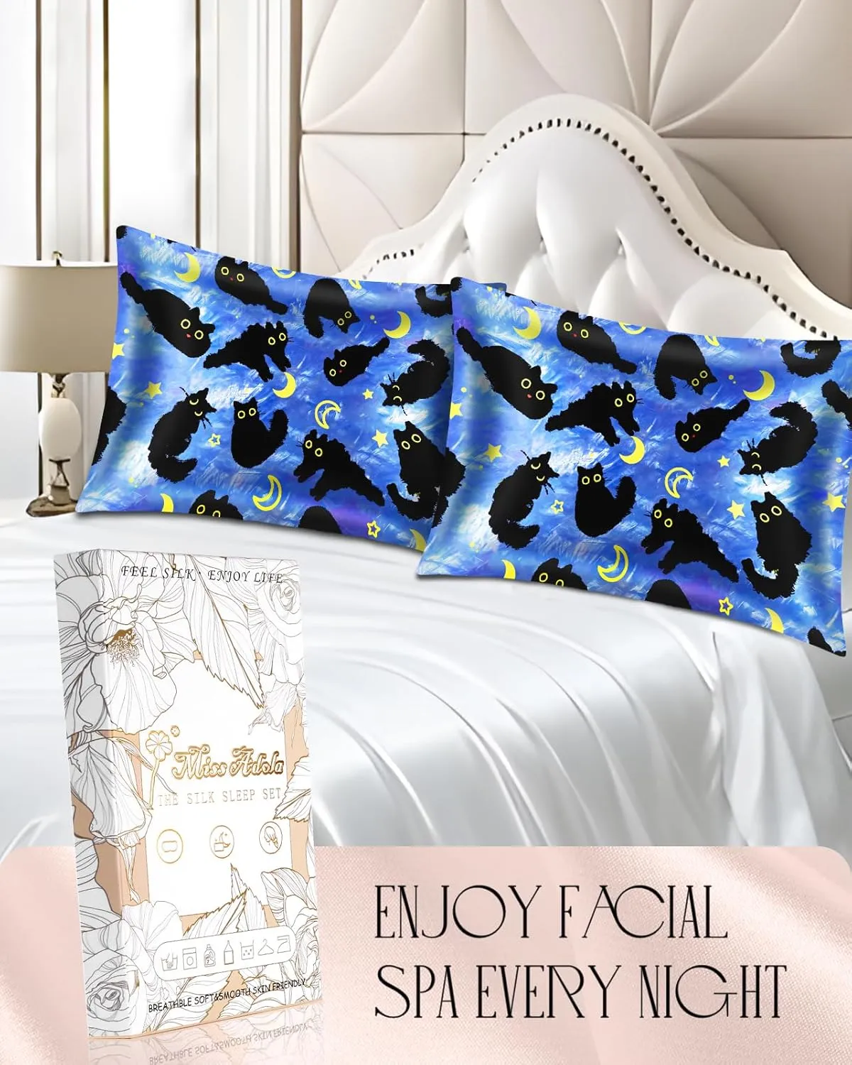 2 Pack Mulberry Silk Pillow Case for Hair and Skin 19 Momme Standard 26"x20" Blue Moon Silk Pillowcase Soft Smooth Satin Pillowcase Sleeping for Women