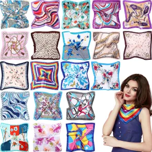 20 Pieces Women Satin Square Scarf Mixed Color Small Silk Neck Scarf for Women Girls Favors, Random Color