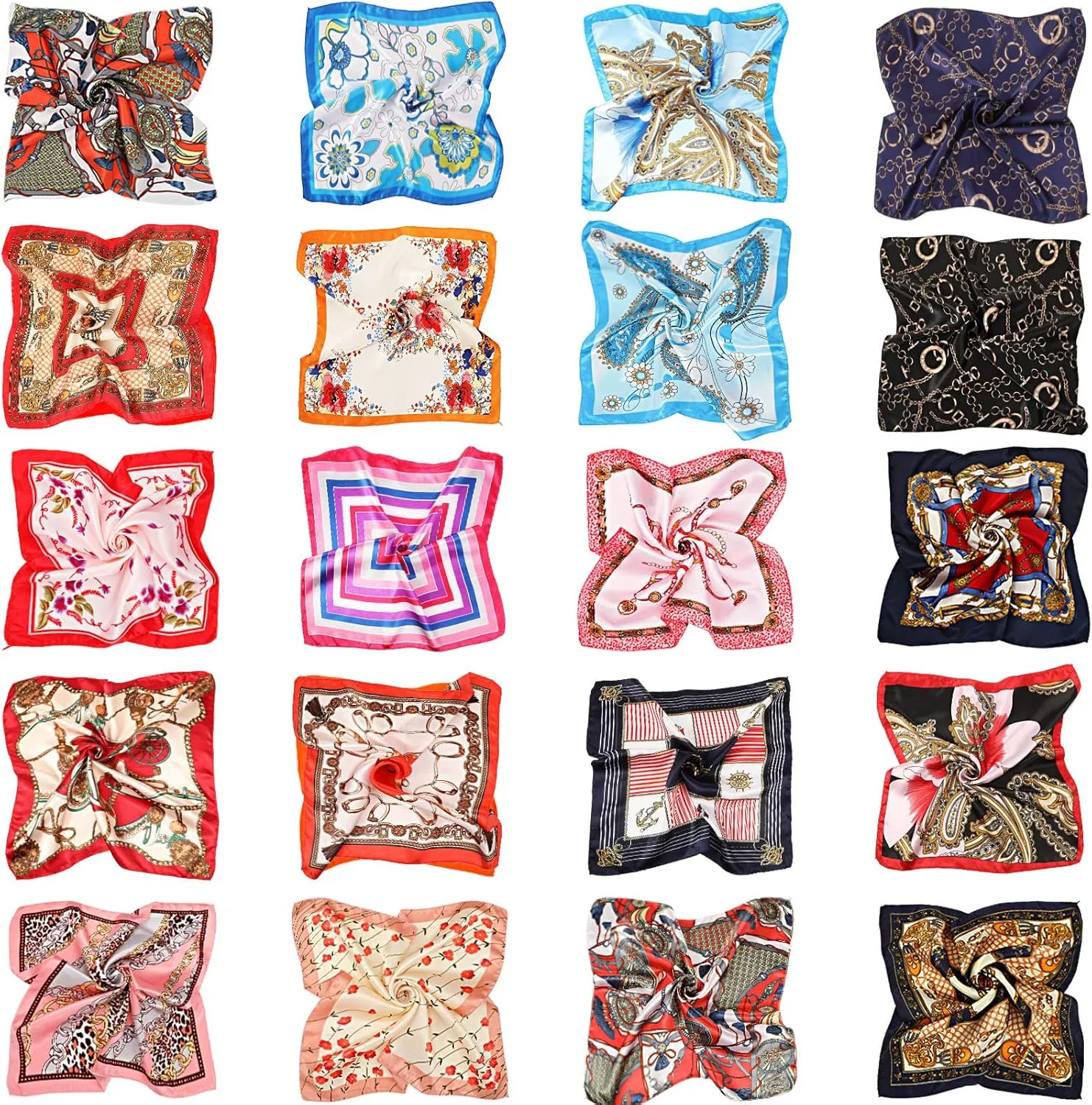 20 Pieces Women Satin Square Scarf Mixed Color Small Silk Neck Scarf for Women Girls Favors, Random Color