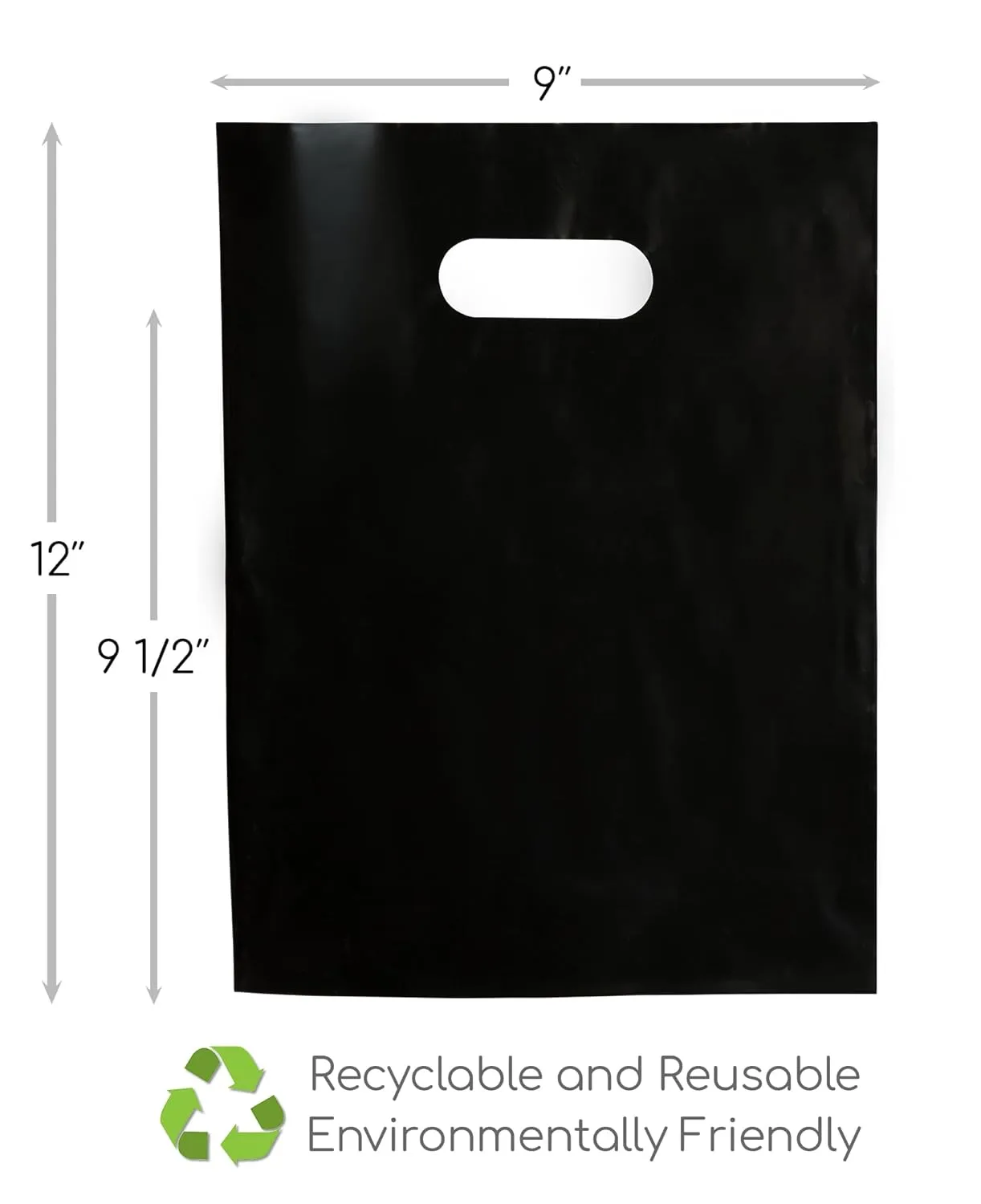 200 Black & Silver Bags for Small Business 100 Black and 100 Silver 1.5Mil Thick 9"x12" Perfect For Merchandise Retail and Boutique Glossy Bags With Handles