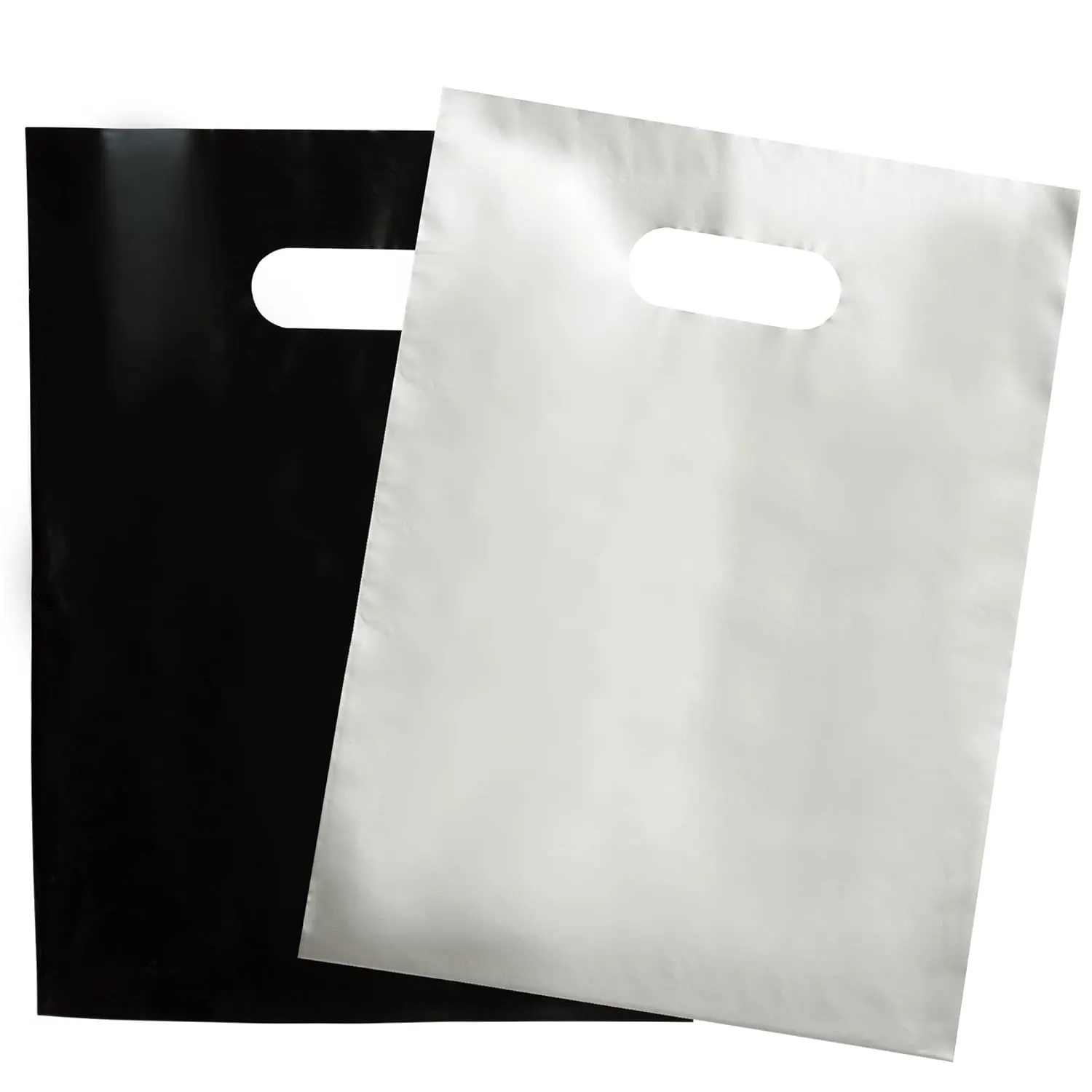 200 Black & Silver Bags for Small Business 100 Black and 100 Silver 1.5Mil Thick 9"x12" Perfect For Merchandise Retail and Boutique Glossy Bags With Handles