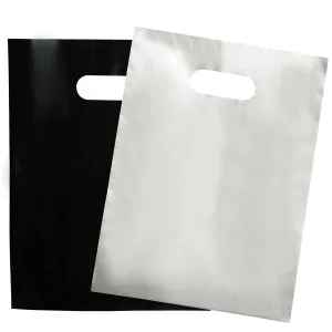 200 Black & Silver Bags for Small Business 100 Black and 100 Silver 1.5Mil Thick 9"x12" Perfect For Merchandise Retail and Boutique Glossy Bags With Handles