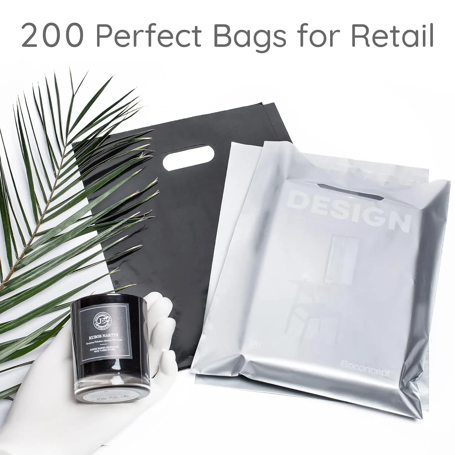 200 Black & Silver Bags for Small Business 100 Black and 100 Silver 1.5Mil Thick 9"x12" Perfect For Merchandise Retail and Boutique Glossy Bags With Handles