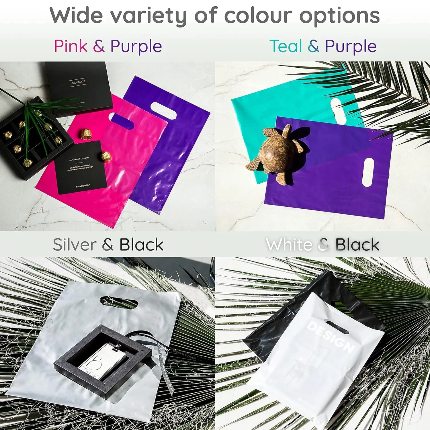 200 Black & Silver Bags for Small Business 100 Black and 100 Silver 1.5Mil Thick 9"x12" Perfect For Merchandise Retail and Boutique Glossy Bags With Handles
