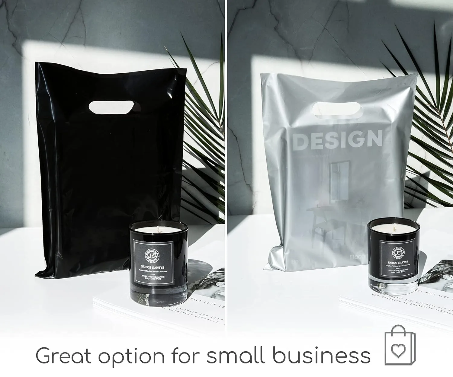200 Black & Silver Bags for Small Business 100 Black and 100 Silver 1.5Mil Thick 9"x12" Perfect For Merchandise Retail and Boutique Glossy Bags With Handles