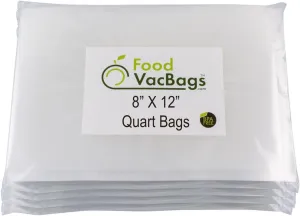 200 Quart Sized 8"X12" FoodVacBags Vacuum Sealer Storage Bags, BPA Free, Commercial Grade, easy to use - presealed on 3 sides, Better inch-per-inch value than rolls