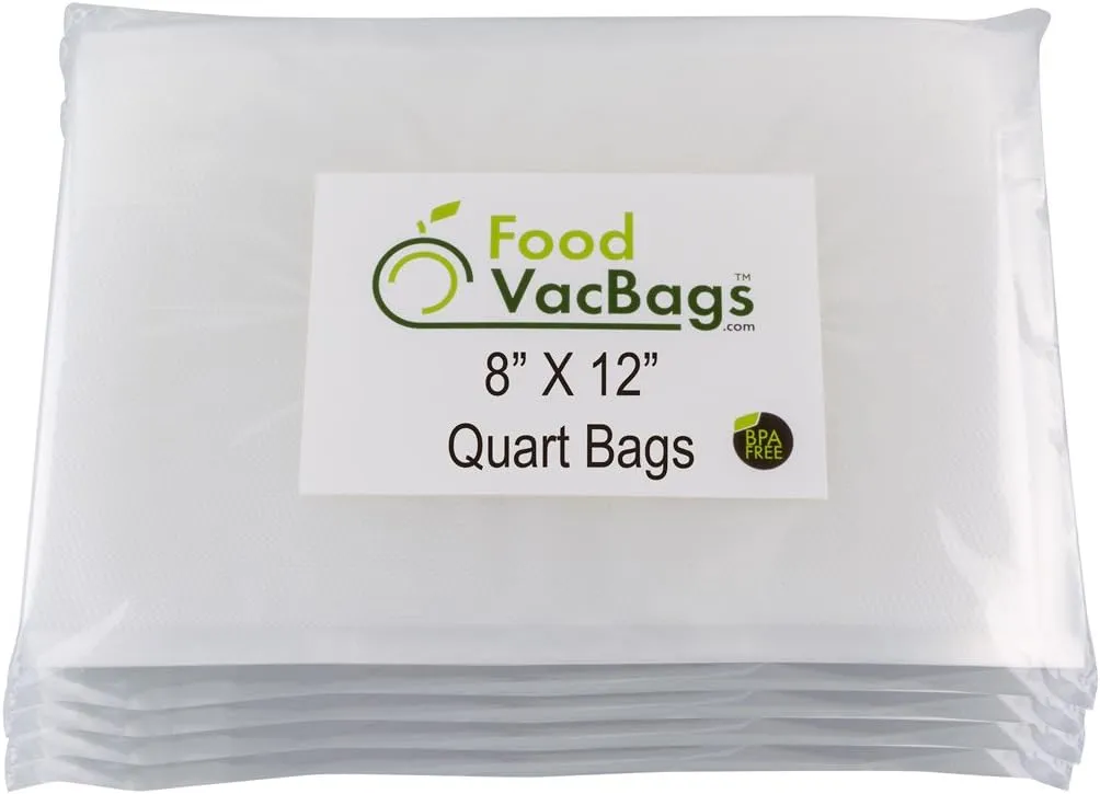 200 Quart Sized 8"X12" FoodVacBags Vacuum Sealer Storage Bags, BPA Free, Commercial Grade, easy to use - presealed on 3 sides, Better inch-per-inch value than rolls