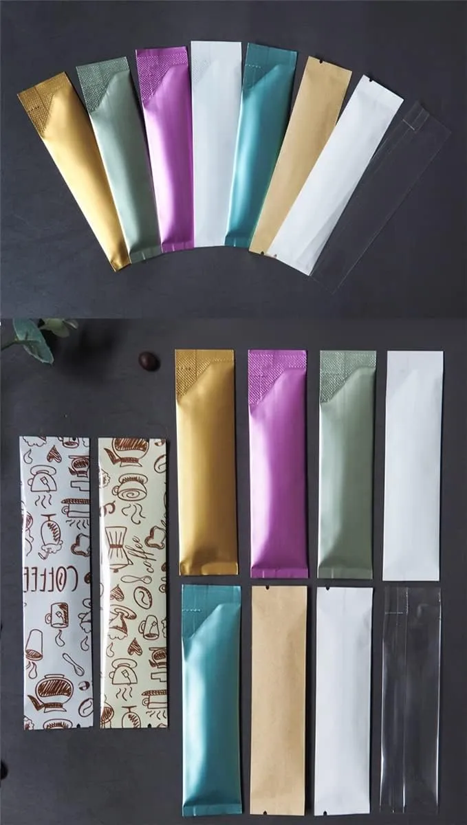 200Pcs Coffee Sugar Bag Heat Seal Aluminum Foil Plastic Bags Matte Colored Ziplock Bags Open Top with Tear Notch Zipper Pouch Food Saver Bag Short Term Food Storage Packaging